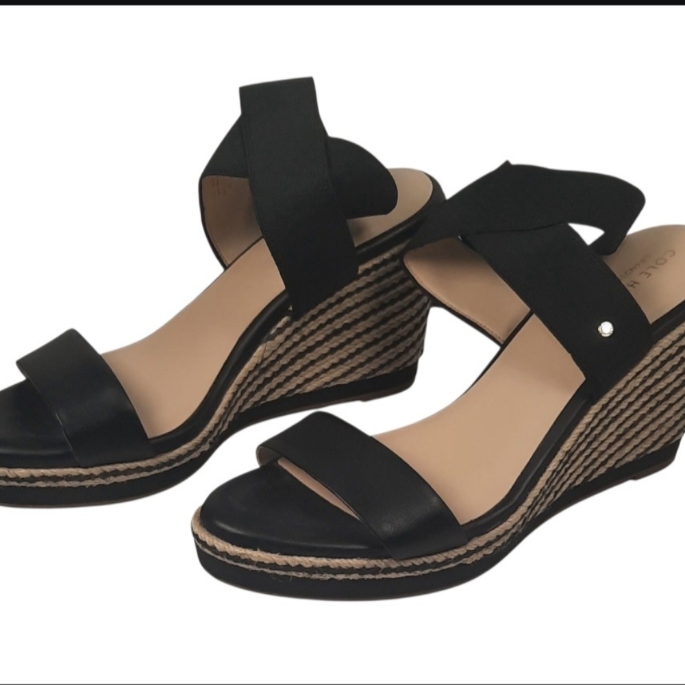 Cole Haan Women's Cloudfeel Black Espadrille Wedge Sandals, Size 10B - Picture 2 of 5